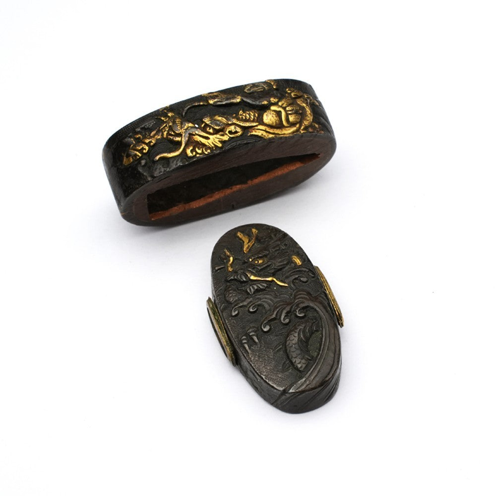 Futigashira Japanese Sword Accessory ”Wave Dragon” 1.46 in1