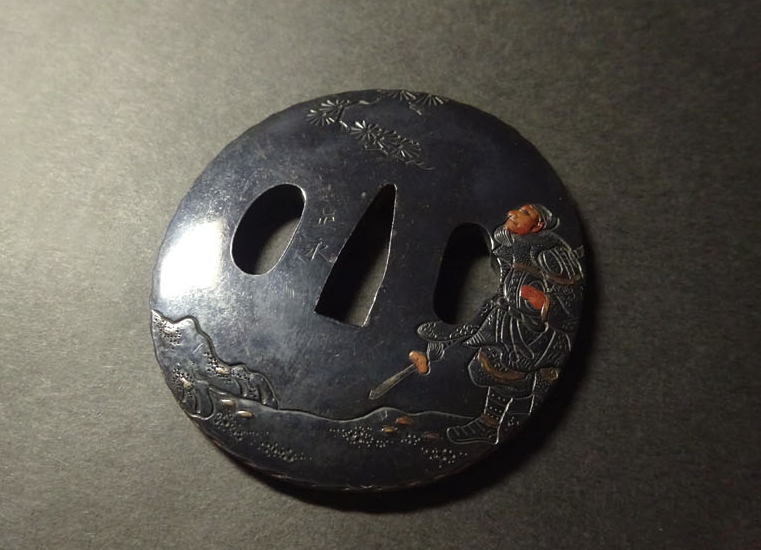 Tsuba Japanese Accessory "Syouei Kankou" 2.95 in12