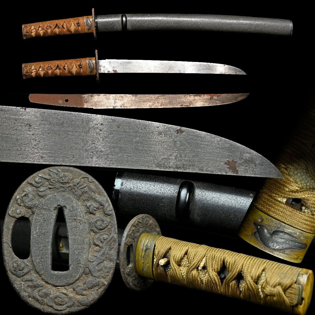 Japanese Sword  Antique Tanto Unsigned "Zaimei Unryū-zu Tsuba" 10.86 in0