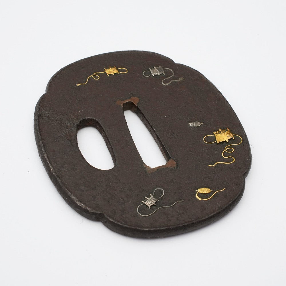 Tsuba Japanese Sword Accessory spool of thread 2.66 in From Japan4