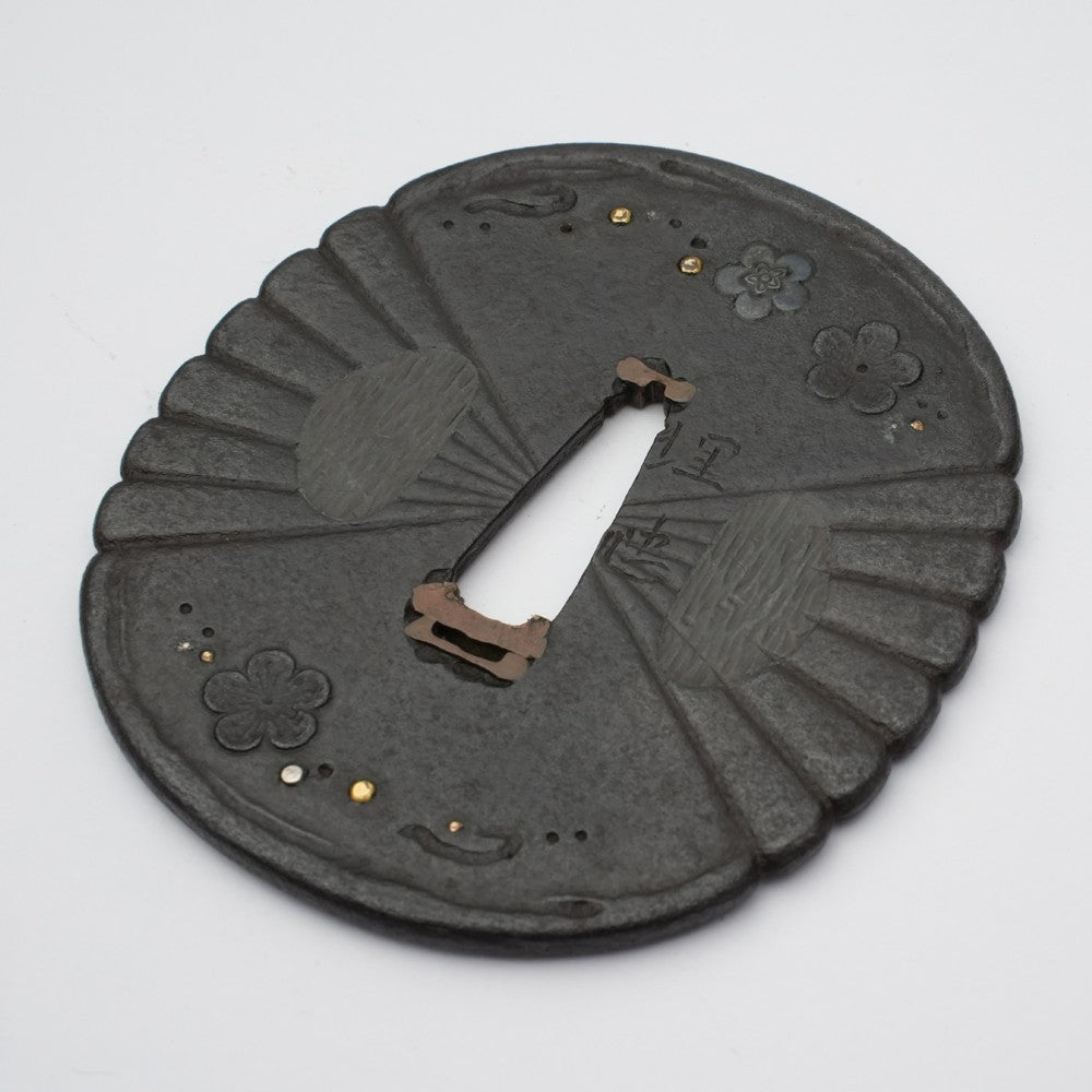 Tsuba Japanese Sword Accessory "Plum Blossom Scattering" 2.98 in5