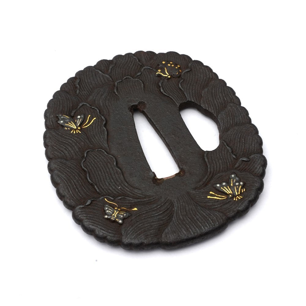 Tsuba Japanese Sword Accessory butterfly illustration Umetada 2.65 in From Japan2