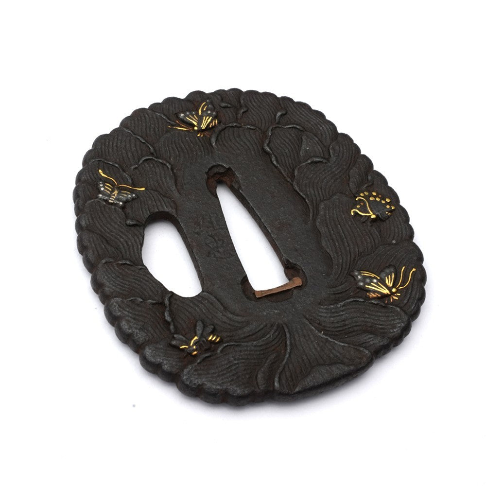 Tsuba Japanese Sword Accessory butterfly illustration Umetada 2.65 in From Japan4