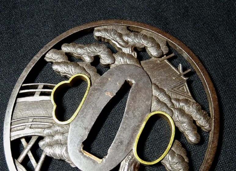 NBTHK Tsuba Japanese Accessory "Sunakawa Masayosi Flower Press " 3.03 in4