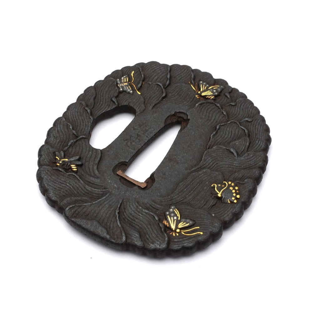 Tsuba Japanese Sword Accessory butterfly illustration Umetada 2.65 in From Japan1