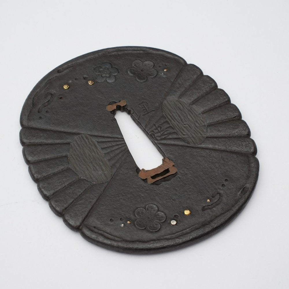 Tsuba Japanese Sword Accessory "Plum Blossom Scattering" 2.98 in1