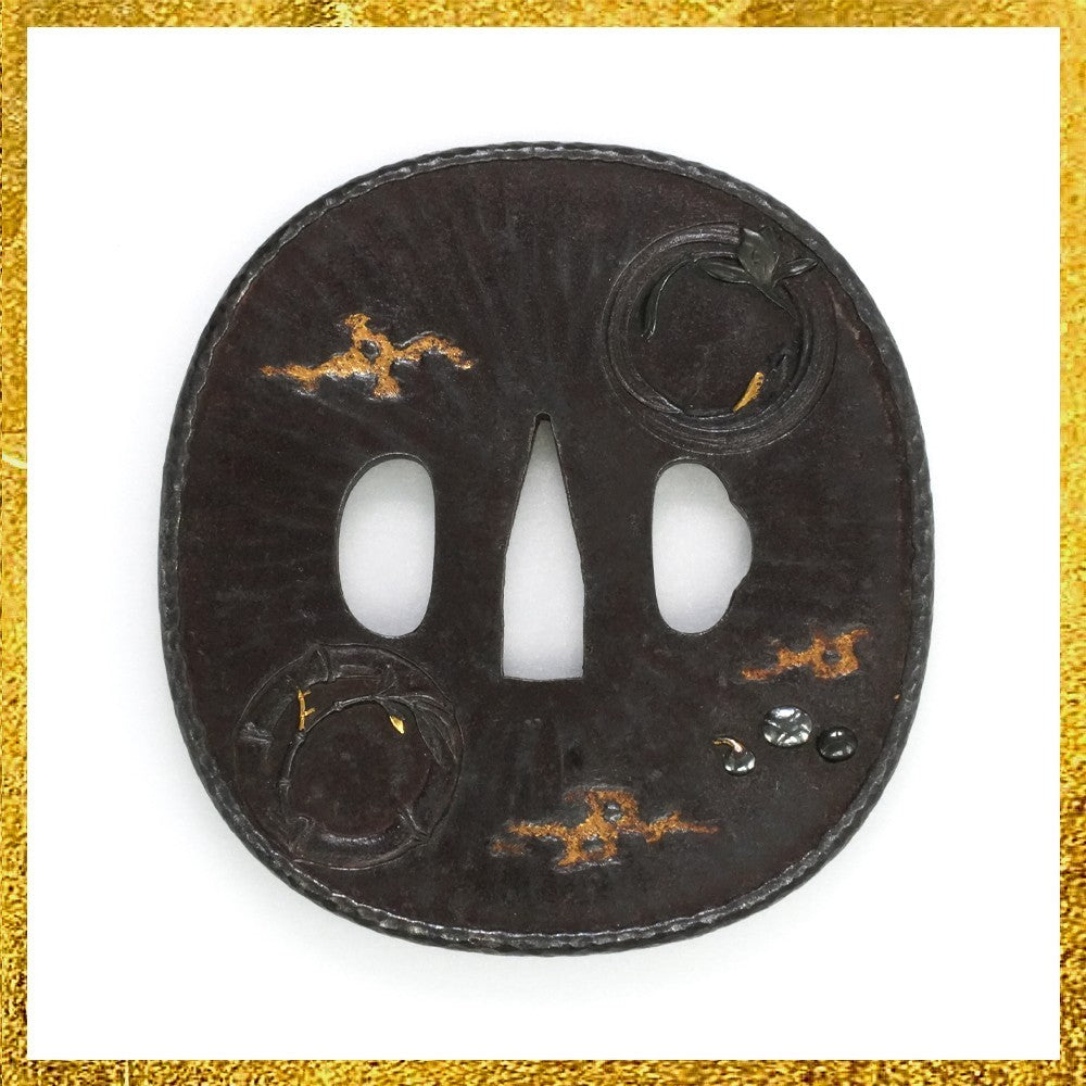 Tsuba Japanese Sword Accessory "Sanyu" 3.35 in0