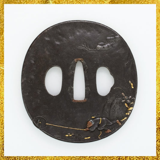 Tsuba Japanese  Accessory Fox Hunting 3.15 in0