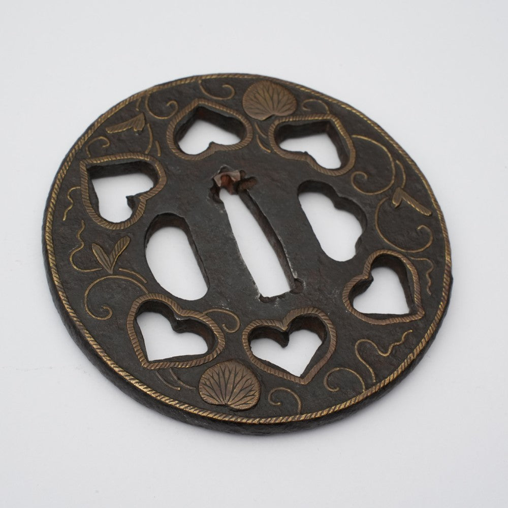 Tsuba Japanese Sword Accessory "Heian Castle Inlay Inome Openwork" 3.18 in5