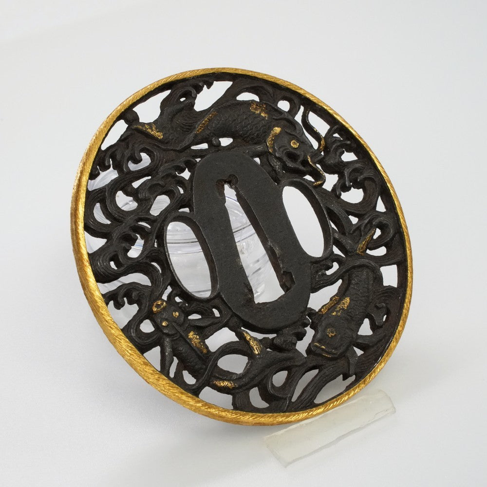 Tsuba Japanese Sword Accessory "Group of Carp" 3.22 in2