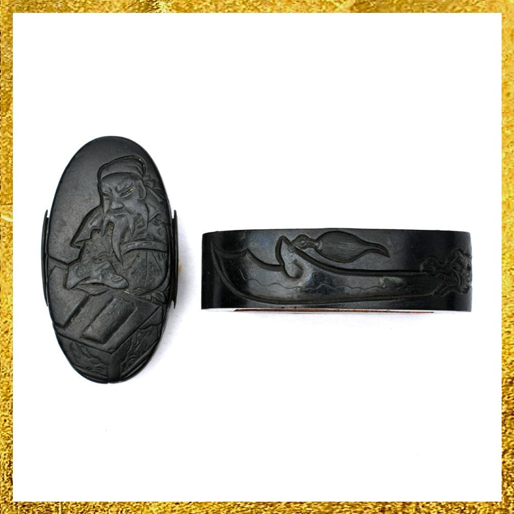 Futigashira Japanese Sword Accessory ”Guan Yu Yasunaga Kao” 1.53 in0