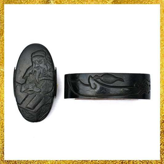 Futigashira Japanese Sword Accessory ”Guan Yu Yasunaga Kao” 1.53 in0