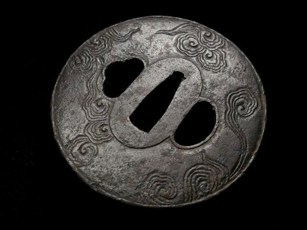 Tsuba Japanese Sword Accessory "Cloud dragon illustration" 3.12 in7