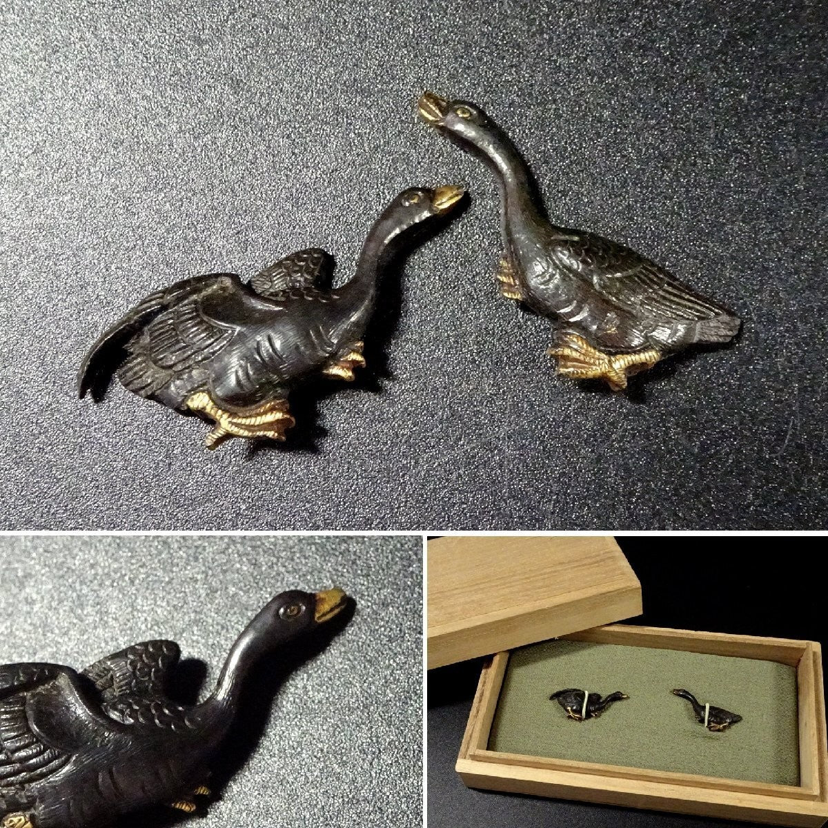 Menuki Japanese Accessory "Wild Goose Waterfowl" 1.29 in0
