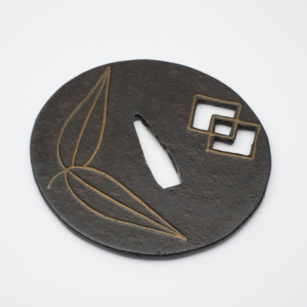 Tsuba Japanese Sword Accessory "Bamboo and Different Boxes" 3.11 in2