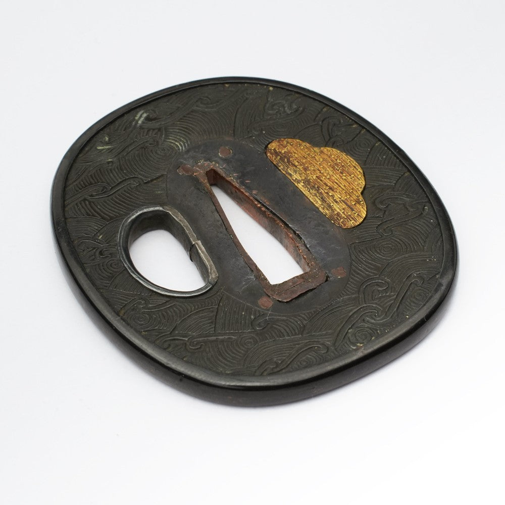 Tsuba Japanese Sword Accessory Wave Illustration  2.54 in From Japan5