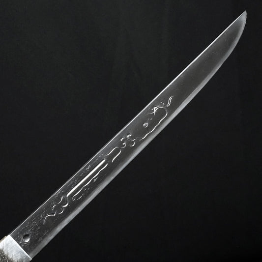 Japanese Antique Sword "Masayuki" w/ Blade Carving Tanto Shirasaya 9.88in Katana0