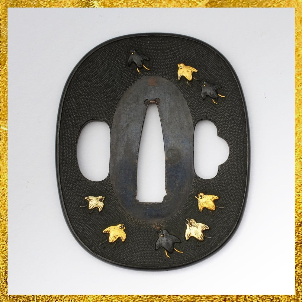 Tsuba Japanese Sword Accessory  Shakudo Uonoko Flock of Plover 2.4 in From Japan0