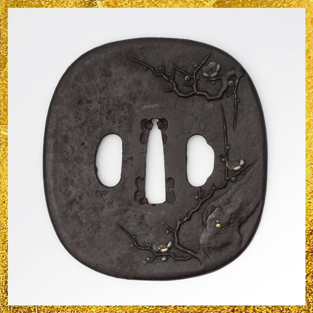 Tsuba Japanese Sword Accessory Plum Tree 3.33 in From Japan0
