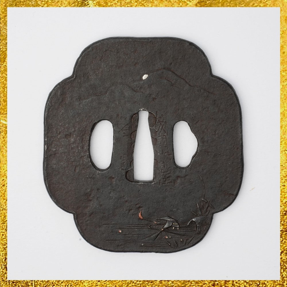 Tsuba Japanese Sword Accessory  angler 3.36 in From Japan0