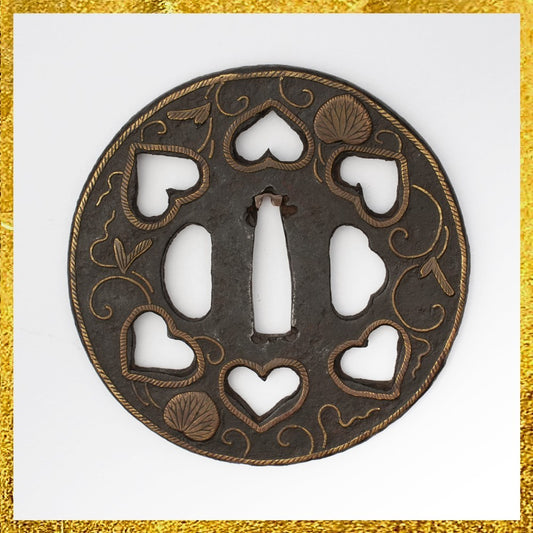 Tsuba Japanese Sword Accessory "Heian Castle Inlay Inome Openwork" 3.18 in0