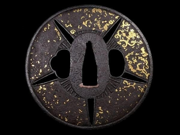 Tsuba Japanese Sword Accessory "Five-fan openwork design" 3.14 in6