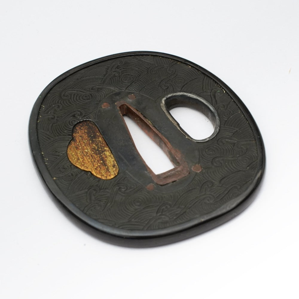 Tsuba Japanese Sword Accessory Wave Illustration  2.54 in From Japan2