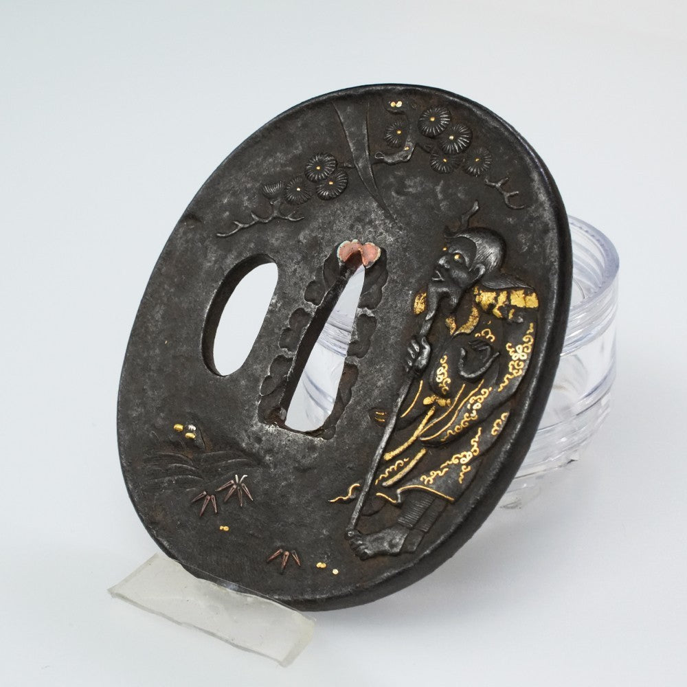 Tsuba Japanese Sword Accessory "Tekkaisennin" 2.92 in3