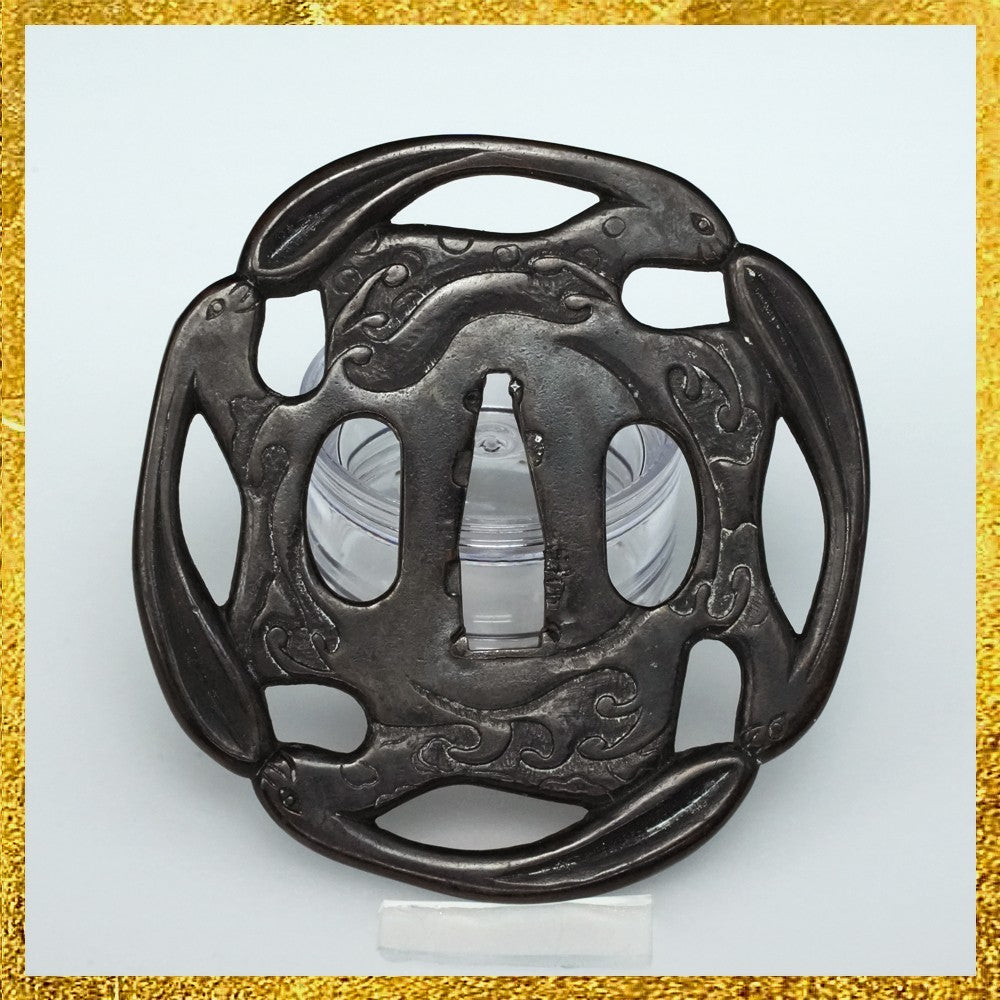 Tsuba Japanese Accessory "Wave Rabbit" 3.32 in0