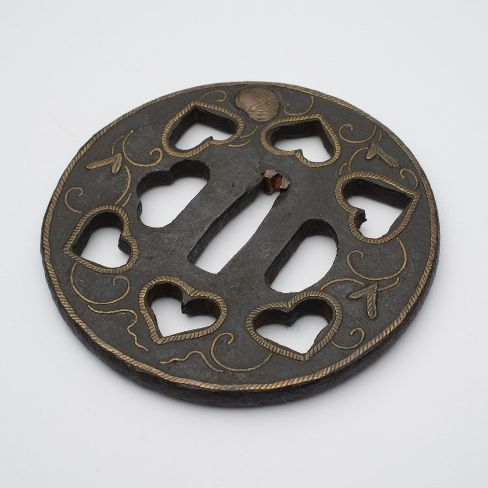 Tsuba Japanese Sword Accessory "Heian Castle Inlay Inome Openwork" 3.18 in3