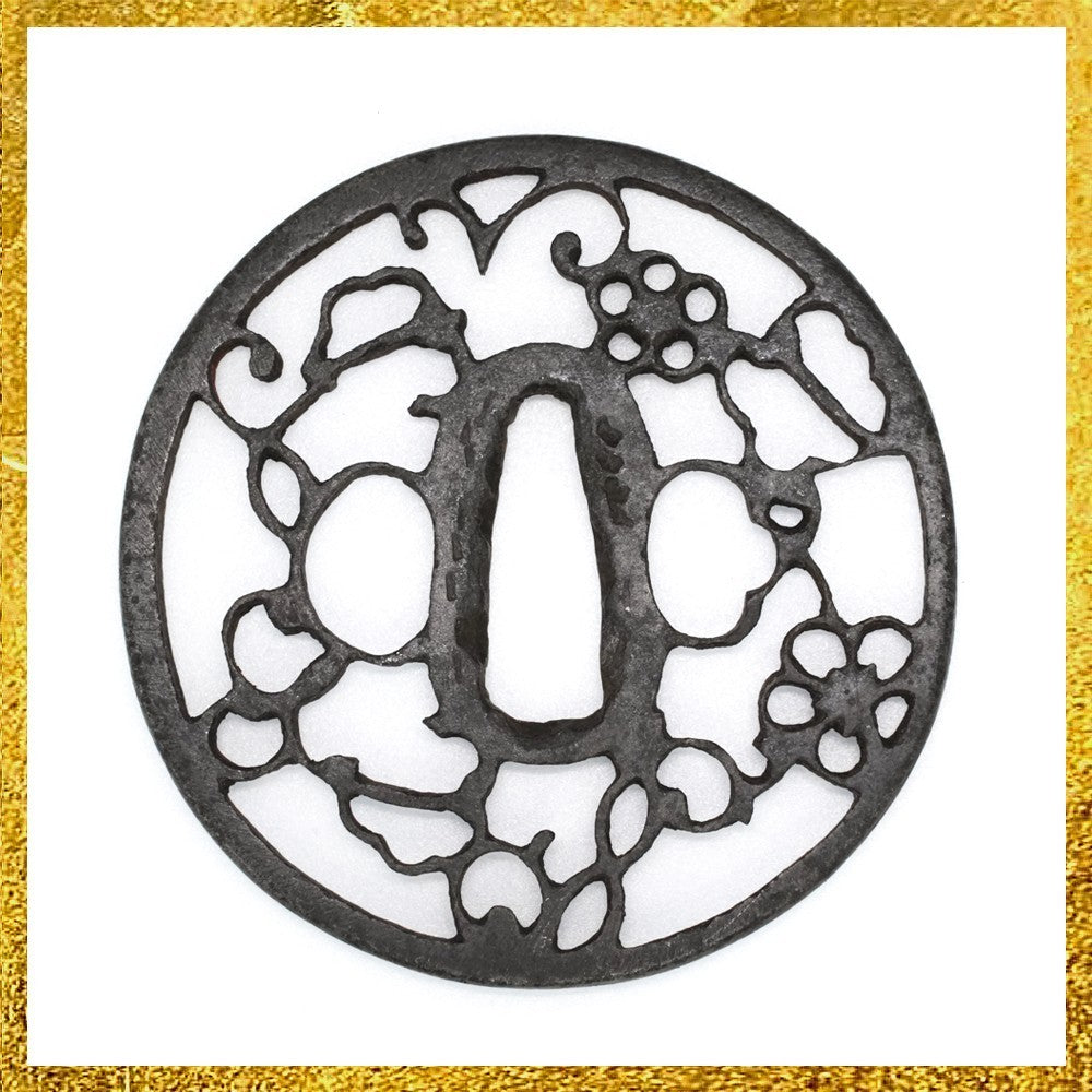Tsuba Japanese Sword Accessory Floral Petal Openwork 3.26 in From Japan0