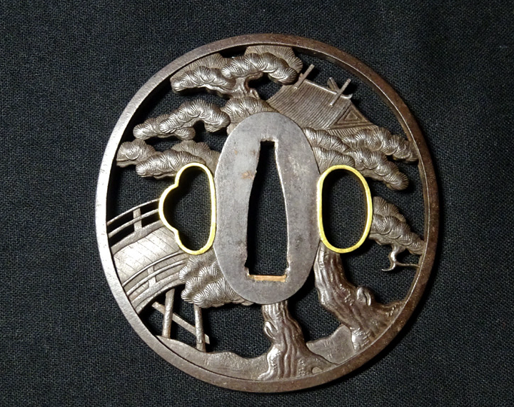 NBTHK Tsuba Japanese Accessory "Sunakawa Masayosi Flower Press " 3.03 in1