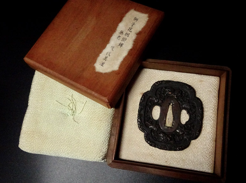 NBTHK Tsuba Japanese Accessory "Lion Flower Paulownia" 3.09 in18