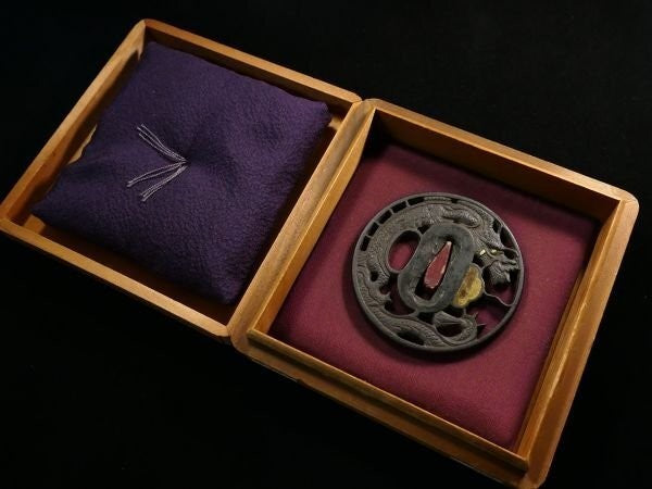 Tsuba Japanese Sword Accessory "Dragon openwork design"  2.76 in9