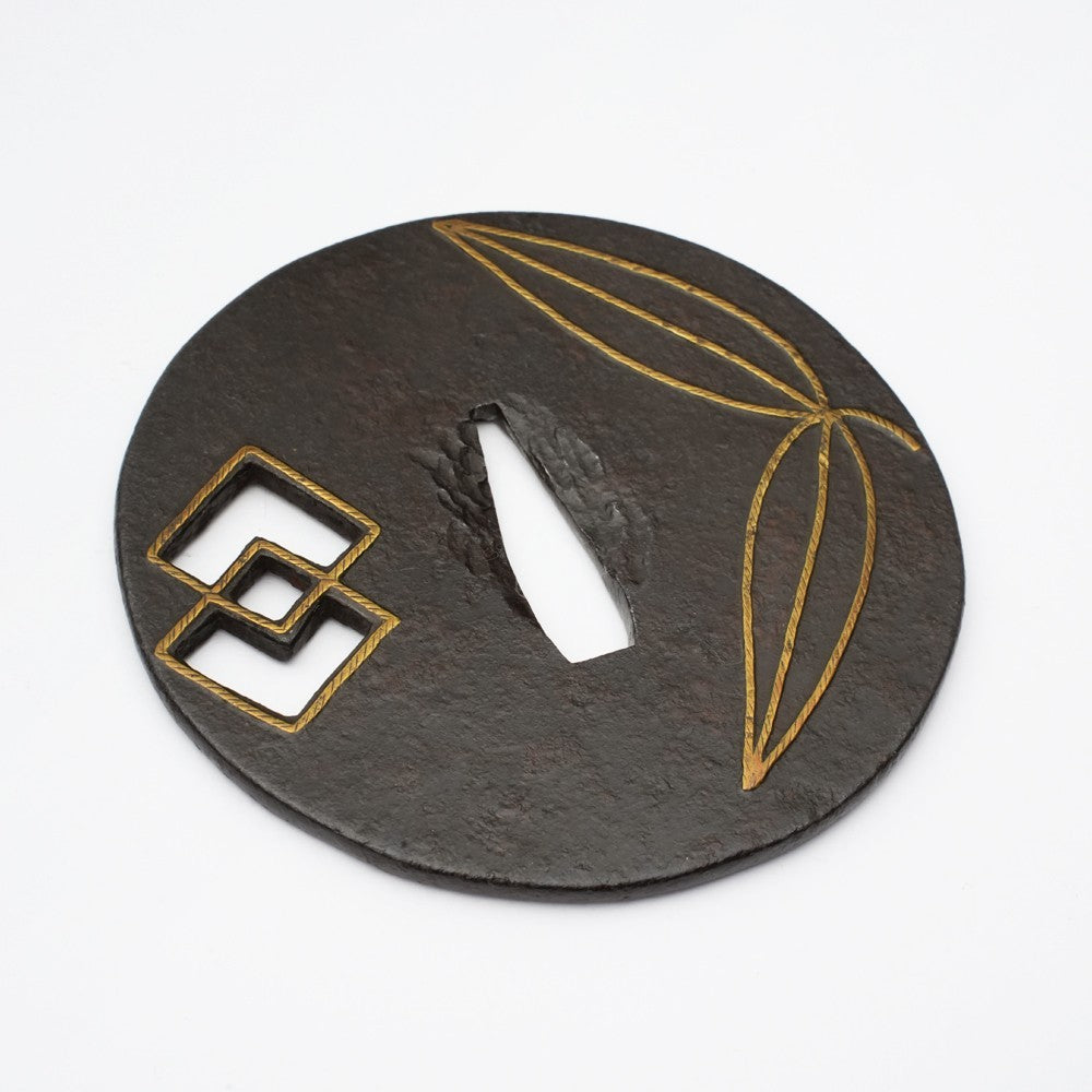 Tsuba Japanese Sword Accessory "Bamboo and Different Boxes" 3.11 in1