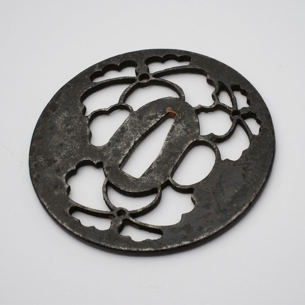 Tsuba Japanese Sword Accessory "Flowers" 3.22 in3