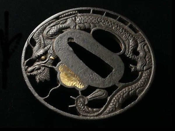 Tsuba Japanese Sword Accessory "Dragon openwork design"  2.76 in6