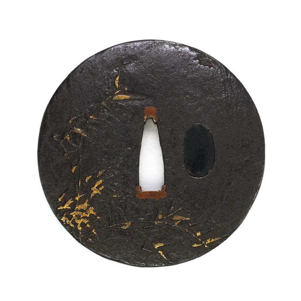 Tsuba Japanese Sword Accessory  "Young Grass"  2.92 in4