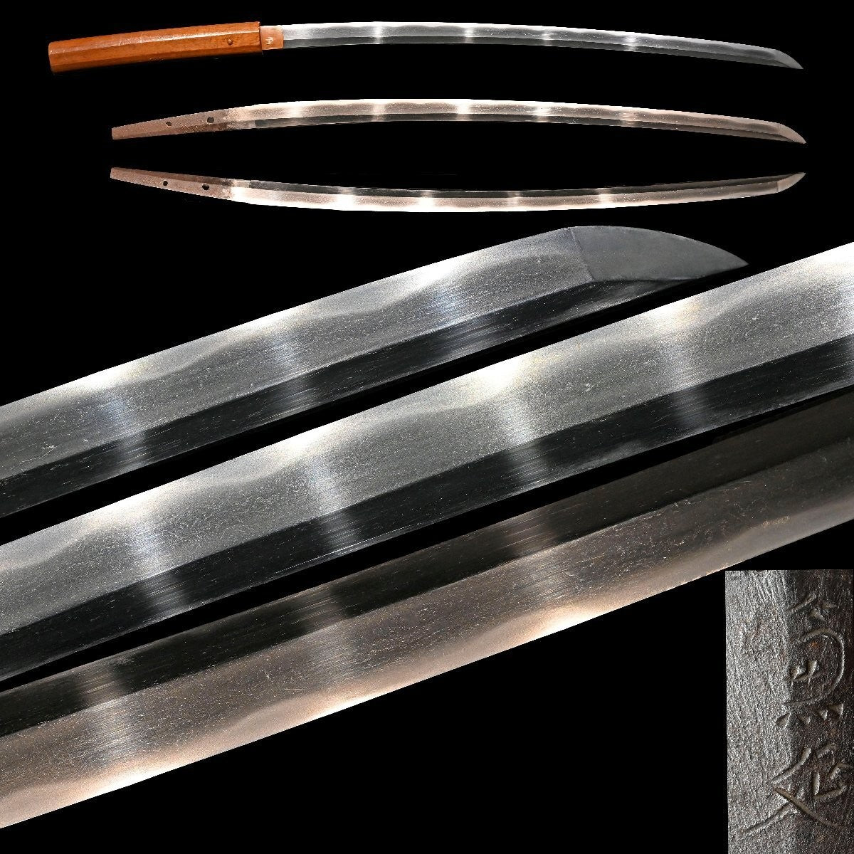 Japanese Antique Sword Katana Shirasaya "Kanenobu" Notareba Mokume-hada 23.89 in0