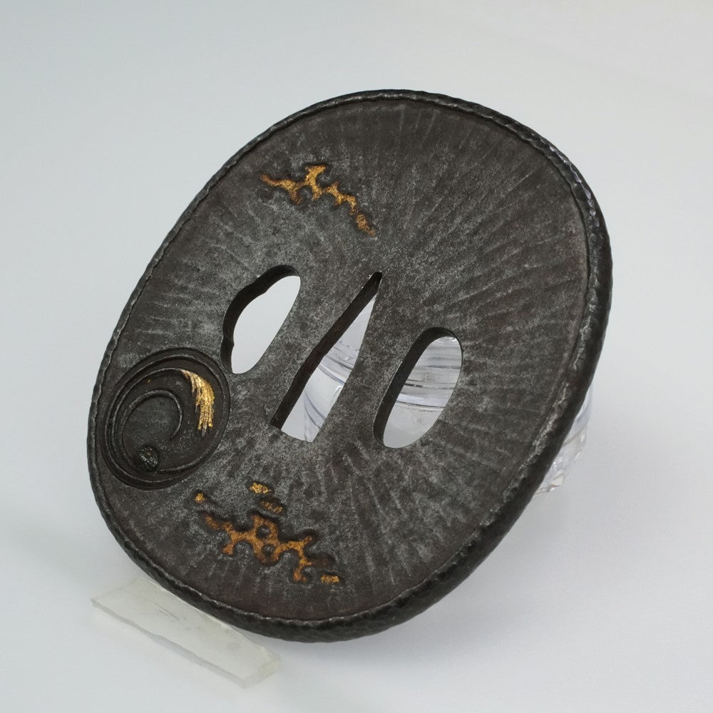 Tsuba Japanese Sword Accessory "Sanyu" 3.35 in4