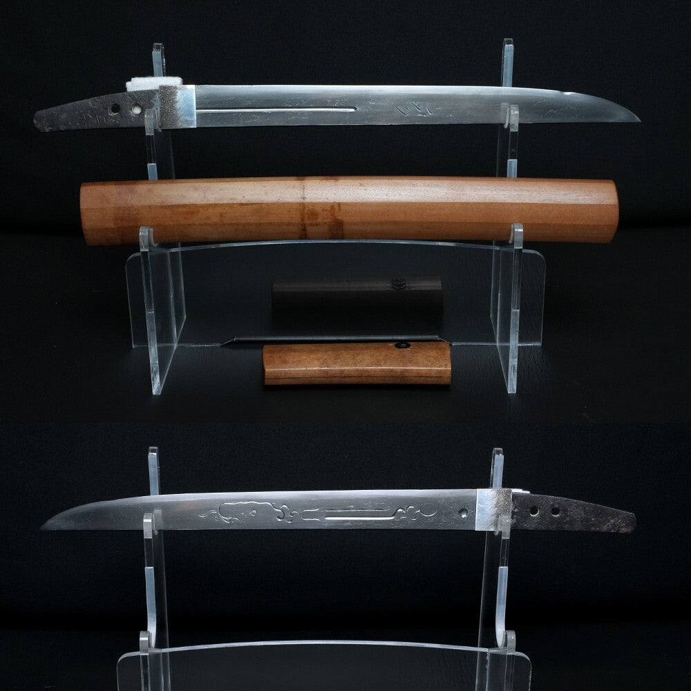 Japanese Antique Sword "Masayuki" w/ Blade Carving Tanto Shirasaya 9.88in Katana1
