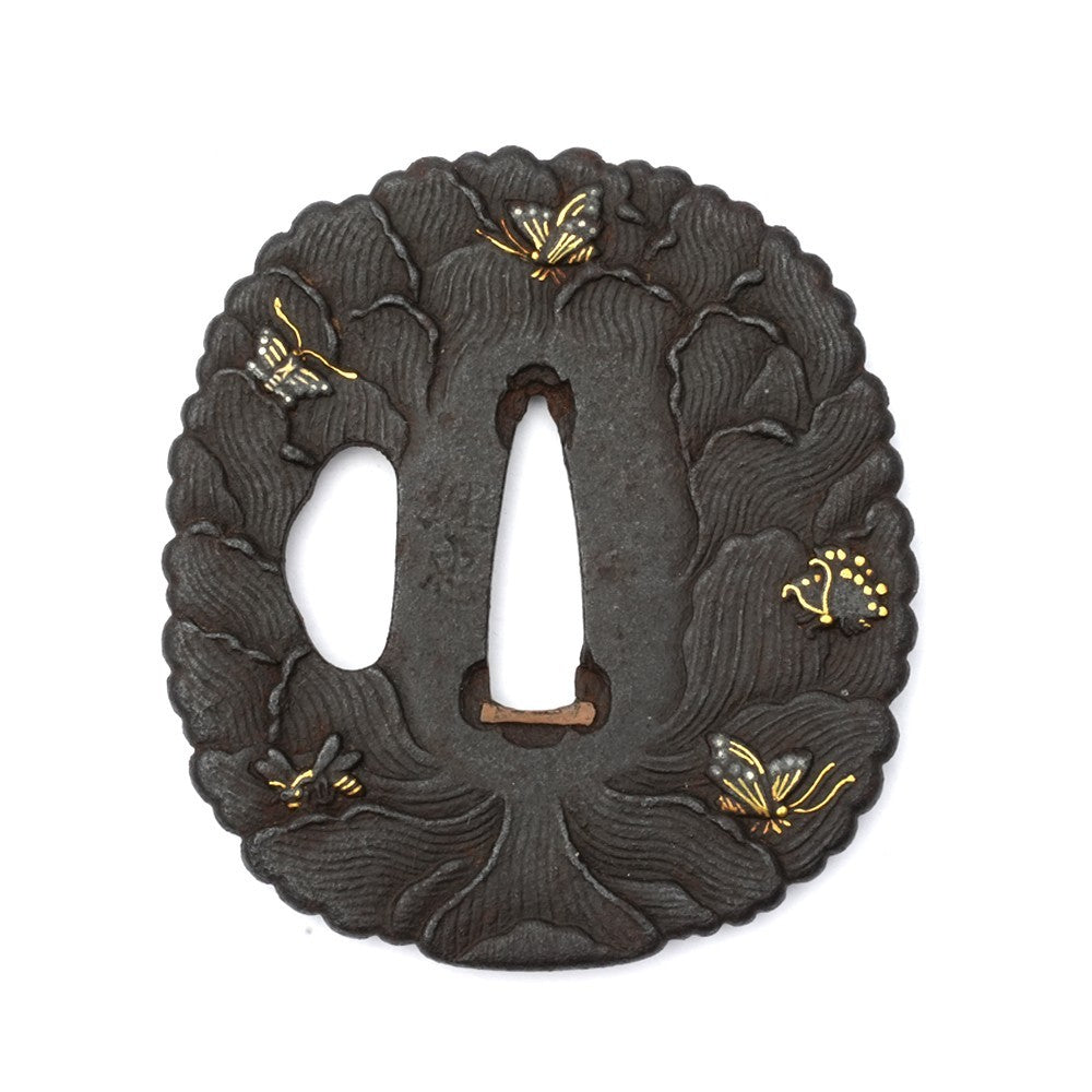 Tsuba Japanese Sword Accessory butterfly illustration Umetada 2.65 in From Japan3