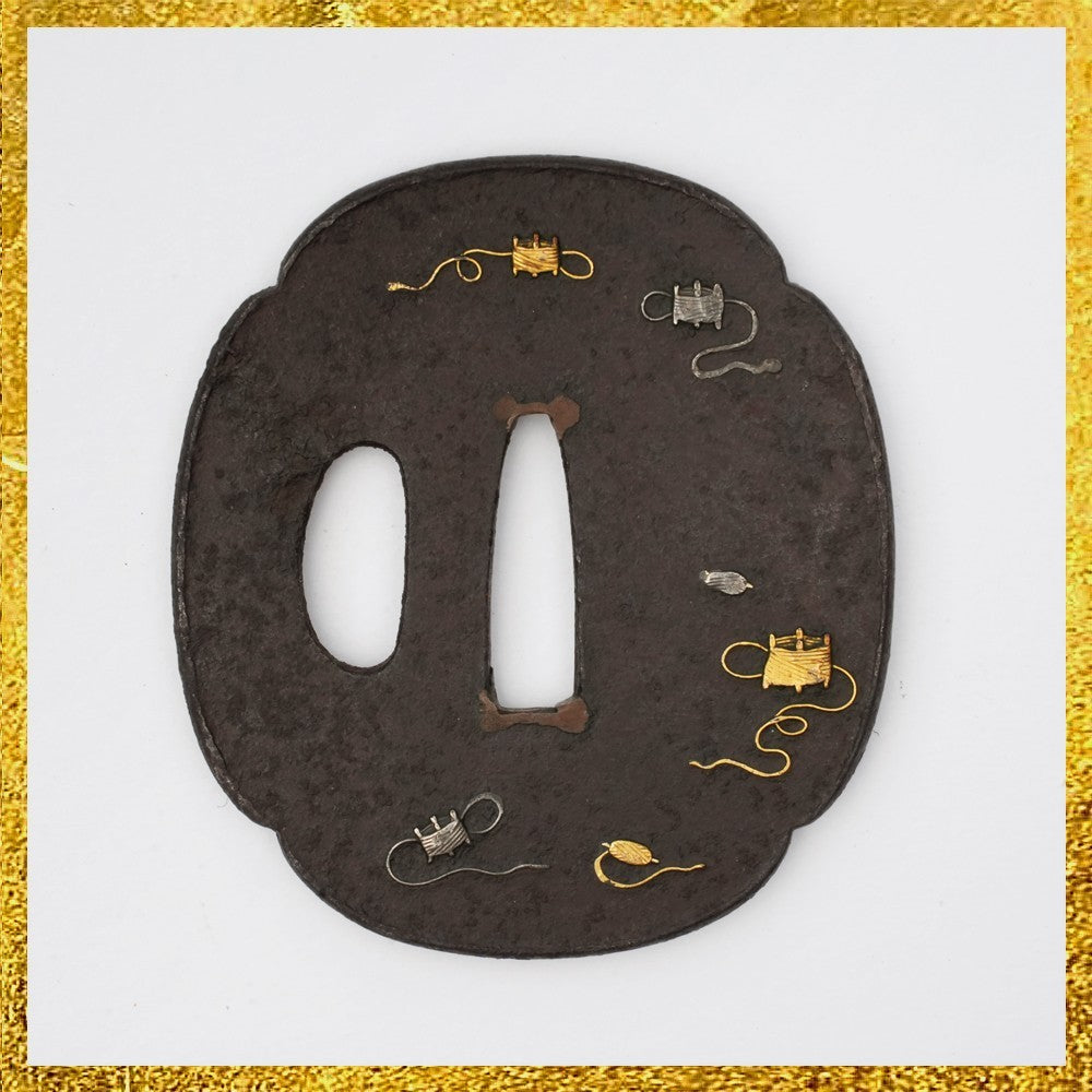 Tsuba Japanese Sword Accessory spool of thread 2.66 in From Japan0