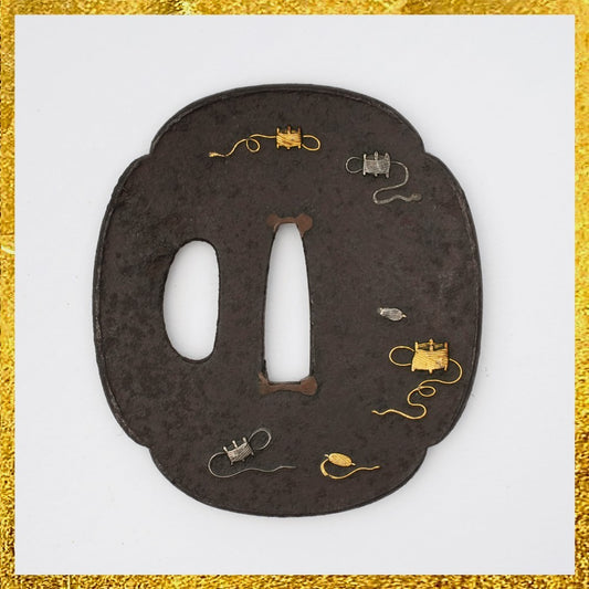 Tsuba Japanese Sword Accessory spool of thread 2.66 in From Japan0