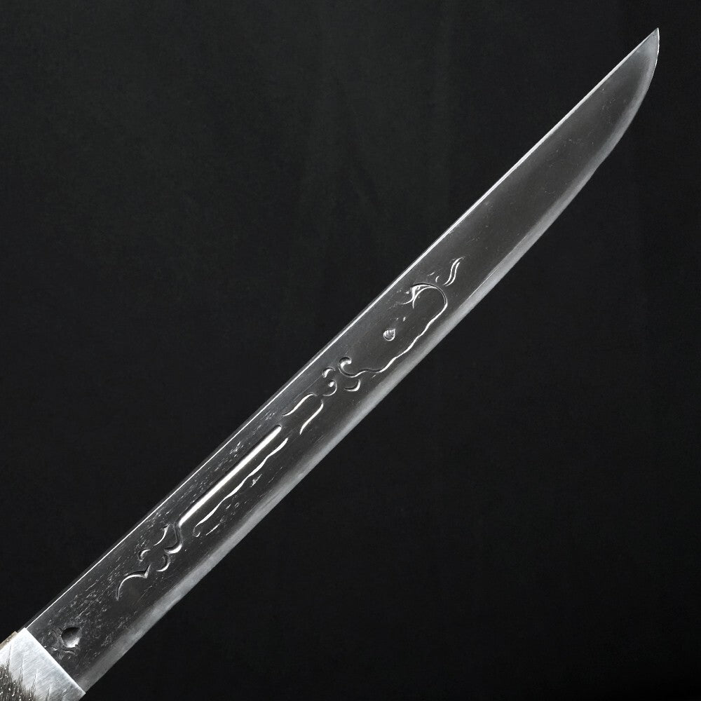 Japanese Antique Sword "Masayuki" w/ Blade Carving Tanto Shirasaya 9.88in Katana0