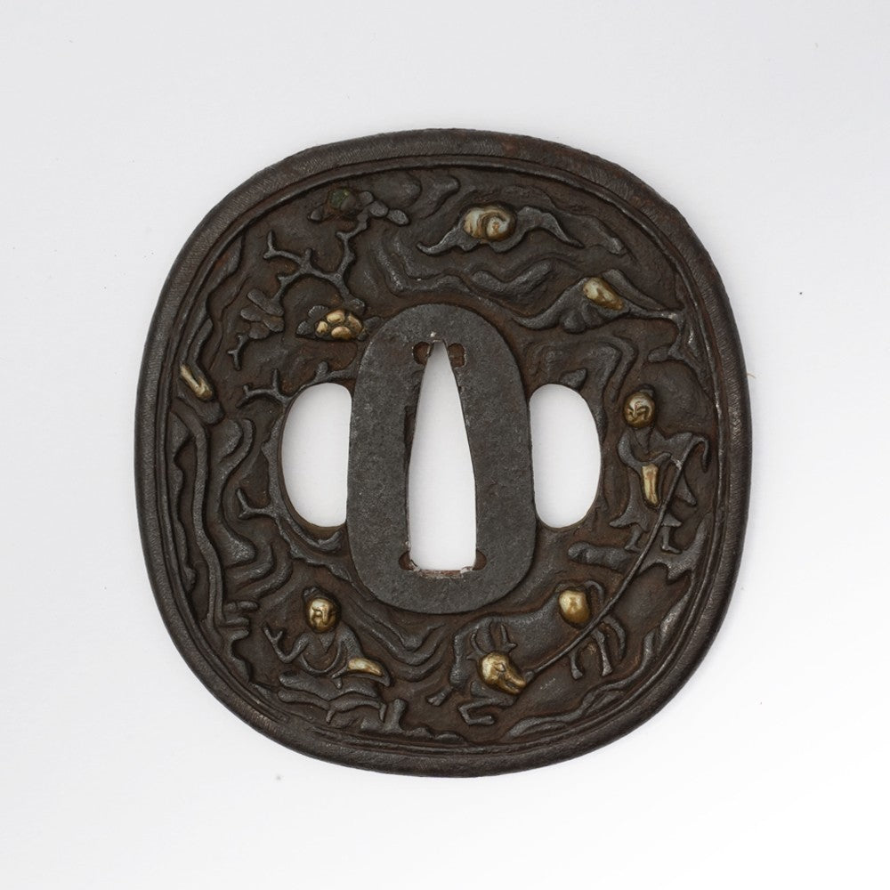 Tsuba Japanese Sword Accessory Nanban  3.11 in From Japan3