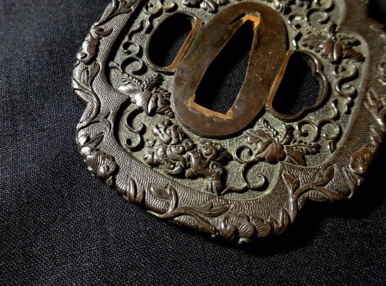 NBTHK Tsuba Japanese Accessory "Peony, Paulownia, Arabesque, Lion" 3.11 in1