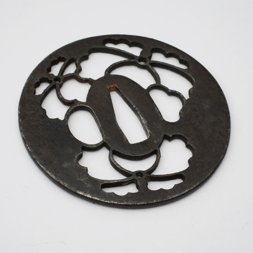 Tsuba Japanese Sword Accessory "Flowers" 3.22 in4