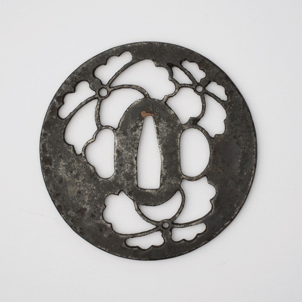 Tsuba Japanese Sword Accessory "Flowers" 3.22 in5