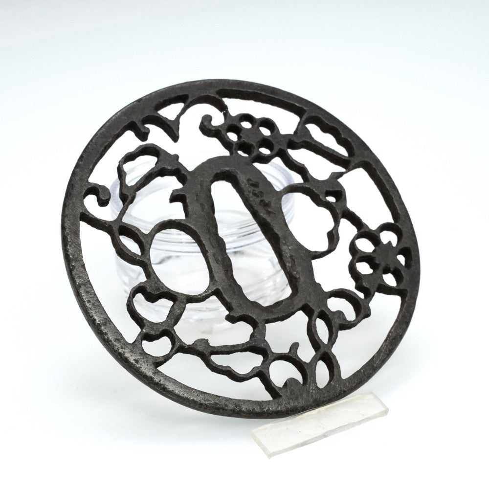 Tsuba Japanese Sword Accessory Floral Petal Openwork 3.26 in From Japan5